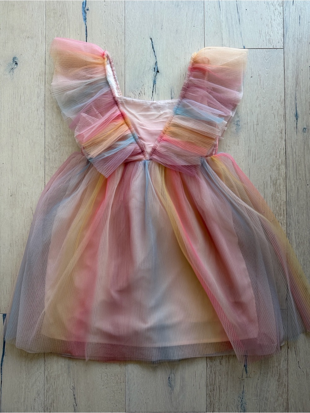 H&M Pastel Rainbow Tulle Dress with Ruffle Straps